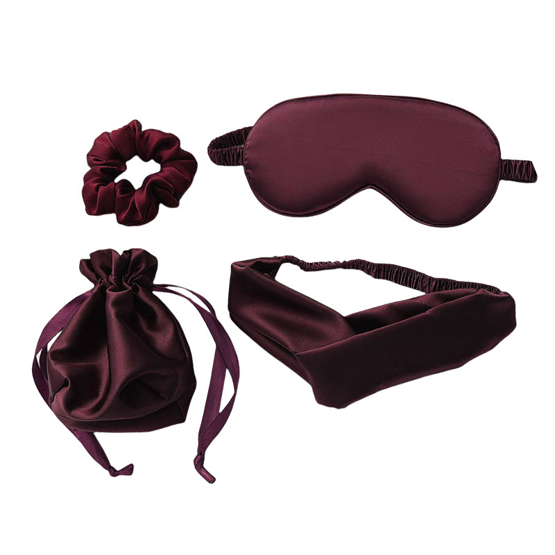Ensemble 4 pièces - Sac de rangement rouge bordeaux - Bandeau pour cheveux - Élastique à cheveux