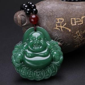 2023 New Buddha Jewelry Gemstone Good Fortune Chinese Green Hand-Carved <strong>Jade</strong> Buddha Necklace for Men