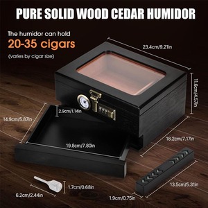 Cigar <strong>Humidor</strong>, Cedar Wood <strong>Humidor</strong> Cigar Box, Glass Top Desktop <strong>Humidor</strong> with Front Hygrometer, Humidifier, Divider - Product Image 3