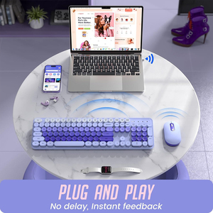 En Stock, teclado de máquina de escribir colorido con teclas redondas Retro, teclado y ratón inalámbricos de 2,4G para PC, ordenador portátil - Product Image 3