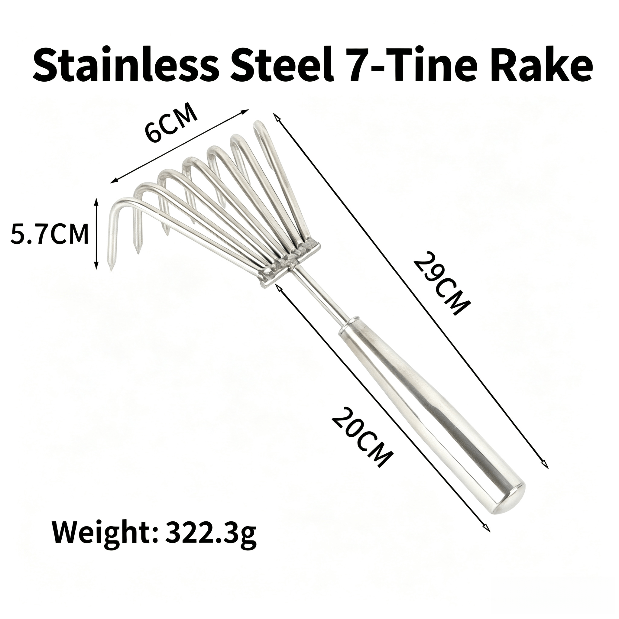 Râteau cultivateur amovible en acier inoxydable à 7 dents (322,3 g)
