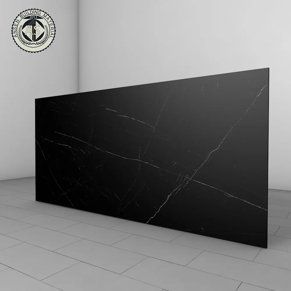 Smooth Finish Black Porcelain Slab Sintered Stone Slabs Tiles for Kitchen