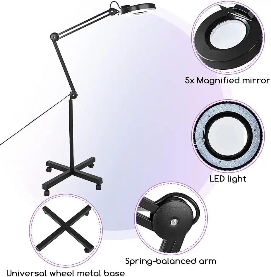 Lámpara de lupa de suelo 2 en 1, luz Led con lupa 5X 8X para estética de pestañas de salón de belleza