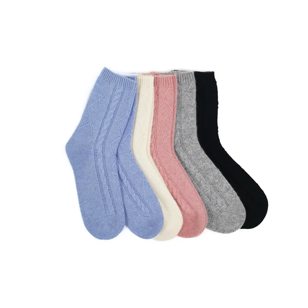 Chaussettes en cachemire pour femmes personnalisées câble tricoté cachemire 100 laine chaussettes hiver chaud doux 100% cachemire chaussettes