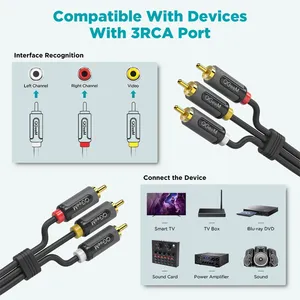 QGeeM 3RCA分离器5m长音频电缆RCA立体声辅助线电视光盘DVD VCD收音机声音放大器控制台编织使用扬声器 - Product Image 2