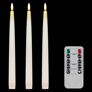 CVHOMEDECO. נרות מחודדים ללא להבה עם שלט של 10 מפתחות, מופעל באמצעות סוללה Led מהבהב 3D פתיל חלון נרות שעווה אמיתית, שנהב