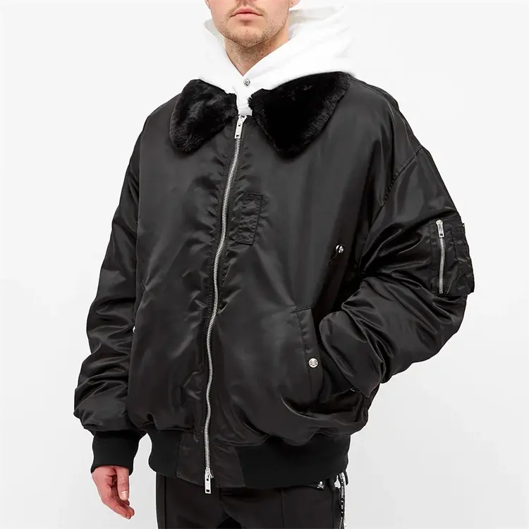 OEM custom100 % Nylon Seiden futter Winter schwarz Primal oft Kunst pelz Bomber Flieger jacke für Männer