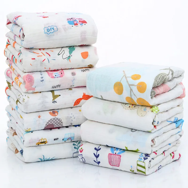 Couverture en mousseline de coton biologique pour bébé, logo OEM imprimé, anti-peluche, respirant, pour emmaillotage de bébé, pour la promotion