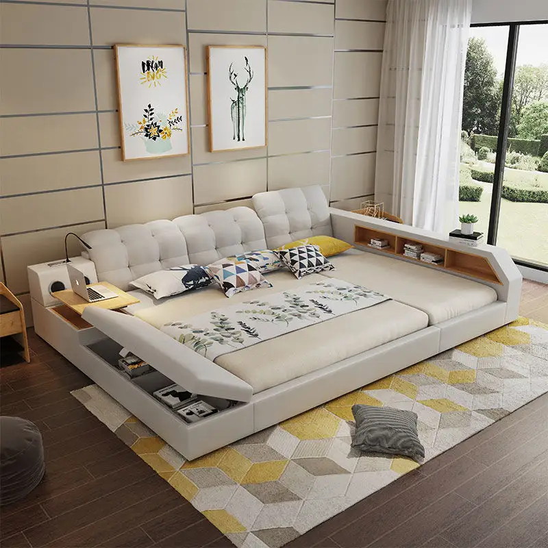 Cama doble de madera para niños, sofá de tamaño king, mantas, caja decker, muebles de diseño con almacenamiento, fundas, marco de cama moderno Doble