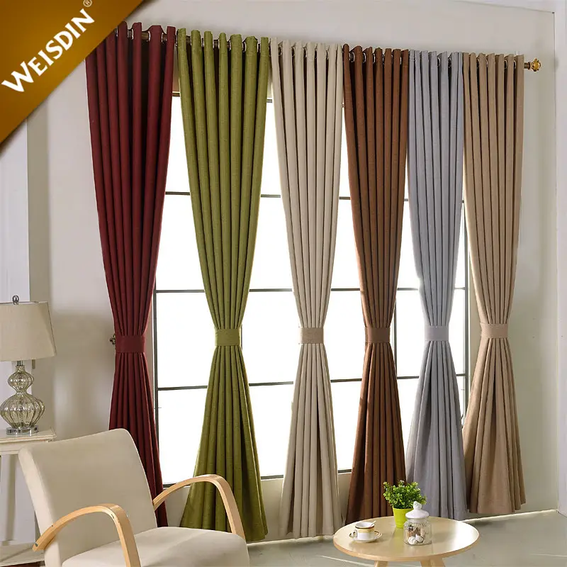 Window Curtains The Newest Luxury Custom Logo Colorful Cotton Living Room Linen Fabric Woven Solid Plain Dyed Pleated Blackout