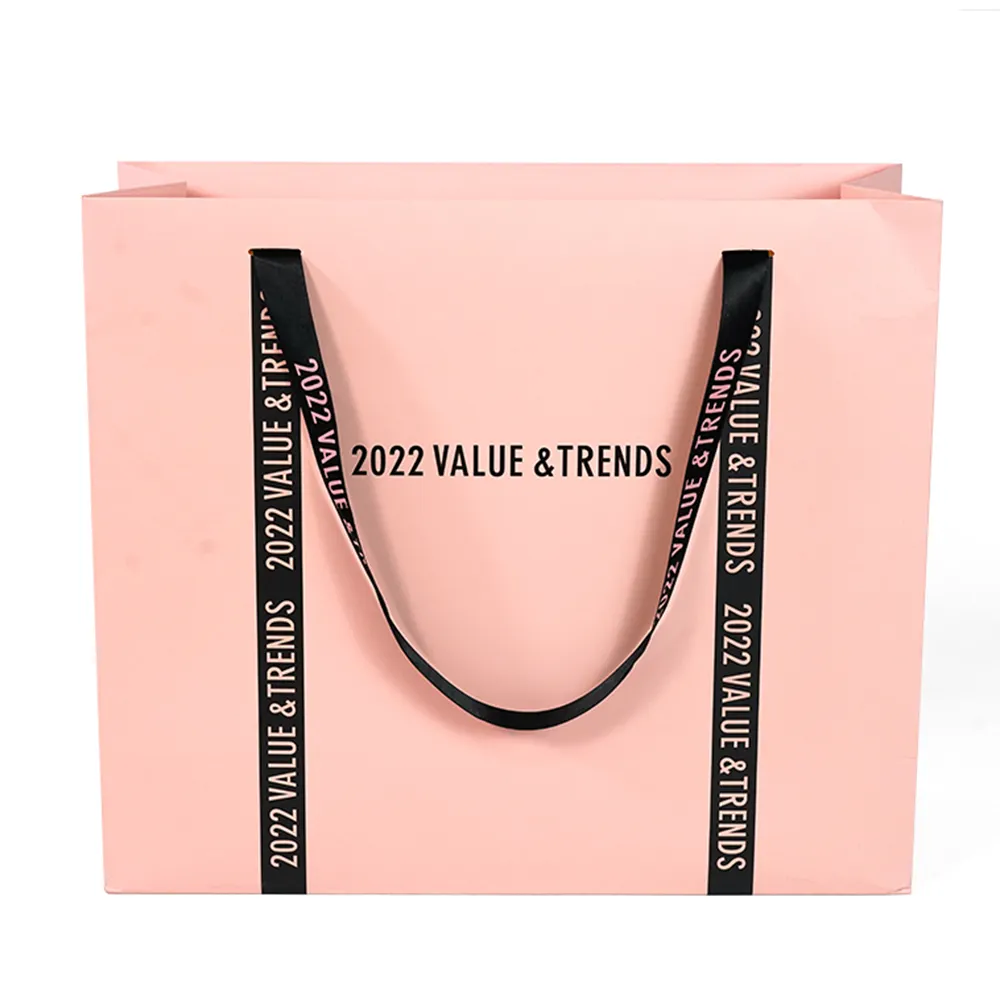 अनुकूलित मुद्रित ब्रांड पेपर बैग गुलाबी काले लक्जरी उपहार पैकेजिंग बैग अपने खुद के लोगो के साथ कपड़े शॉपिंग बैग