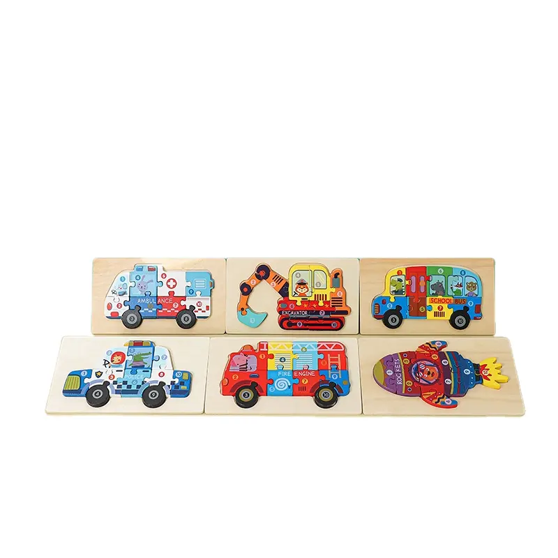 Hot Selling Kinderen Intelligent Transport 3d Driedimensionale Puzzel Houten Mozaïek Vroege Educatie Speelgoed