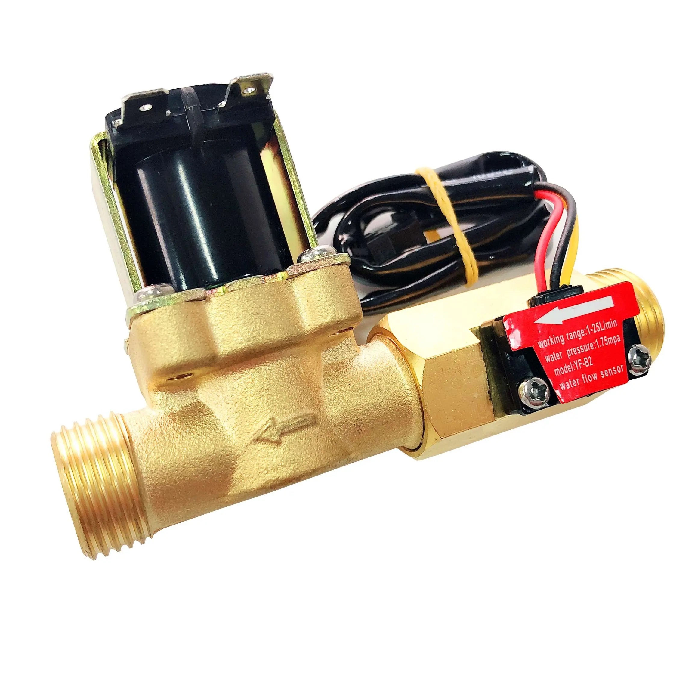 MAR G1/Sensor de Fluxo De Água De Bronze 1-30L 2/min Medidor de Fluxo Combinado com Válvula Solenóide Para A Energia Solar sistema