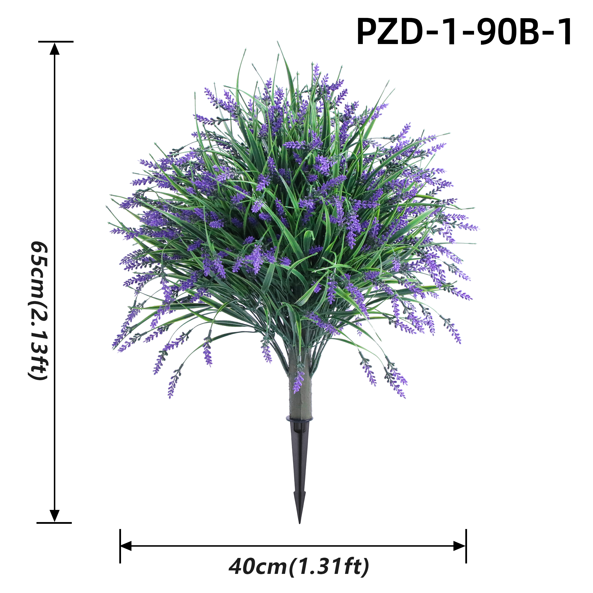 Buisson de lavande artificielle violette à longues feuilles avec piquet de sol