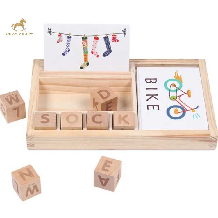 Juego de letras Montessori, juguete de aprendizaje de palabras en inglés, bloques de alfabeto de madera