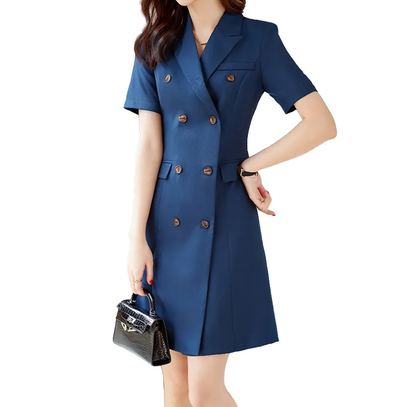 Großhandel Elegante OEM Frauen Büroarbeit Blaue Kleider Atmungsaktive Mode Soft Lady Business Sommer Formelle Party kleid