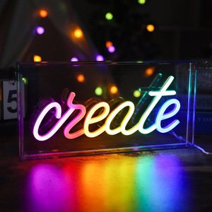 Led屋外アクリルボックスオンエア祝福されたハッスルレベルアップレインボーコーヒーネオンサインバックライトショップホリデーパーティー広告