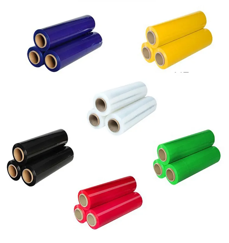 Prezzo di fabbrica all'ingrosso dimensioni personalizzate 50cm nero rosso giallo verde blu colore Pallet Wrap poliestere plastica Stretch PE Film Roll