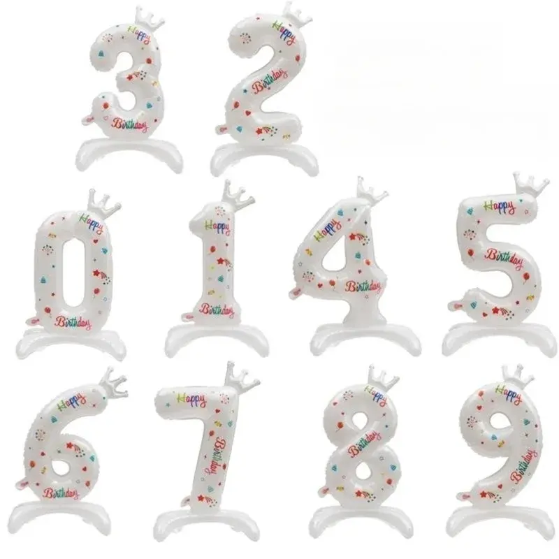 JYO Balão digital com número de folha de 32 polegadas coroa branca decoração para festa de aniversário infantil