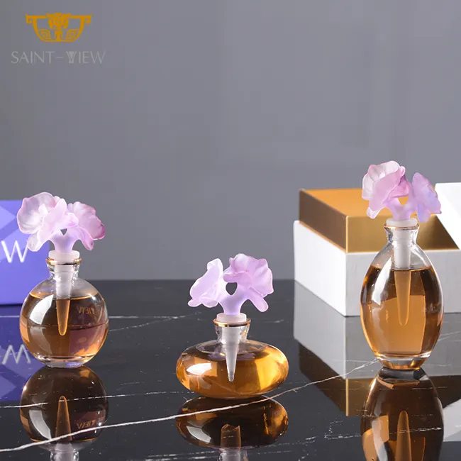 Jolie bouteille de parfum ronde, rechargeable, vente en gros, ensemble cadeau de dubaï, emballage plaqué or, verre surdoré vide