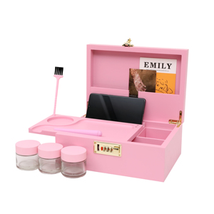 Büyük Stash kutusu akasya ahşap koku geçirmez kilitleme saklama kutusu aksesuarları ile çıkarılabilir ahşap tepsi - Product Image 1