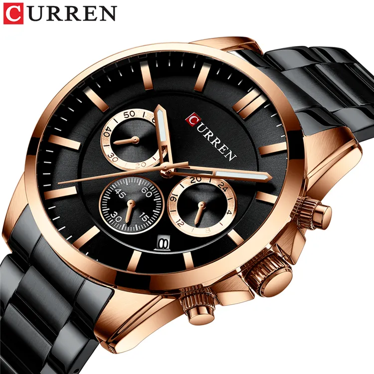 CURREN – montre-bracelet à Quartz en acier inoxydable pour homme, avec chronographe et Date automatique, 8358