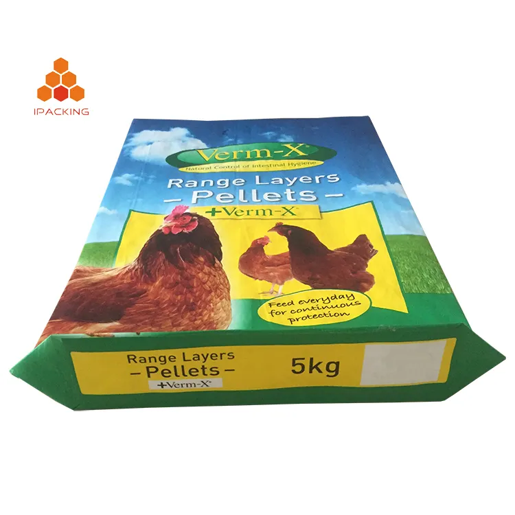 customized 10kg 5kg 25kg plastic waterproof colorful Woven bopp animal feed chicken feed bags