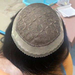 男性用ライトカラーリアルヘアエクステンション滑らかなNPUニードルウィッグ逆ハーフバックル額-薄いエッジ