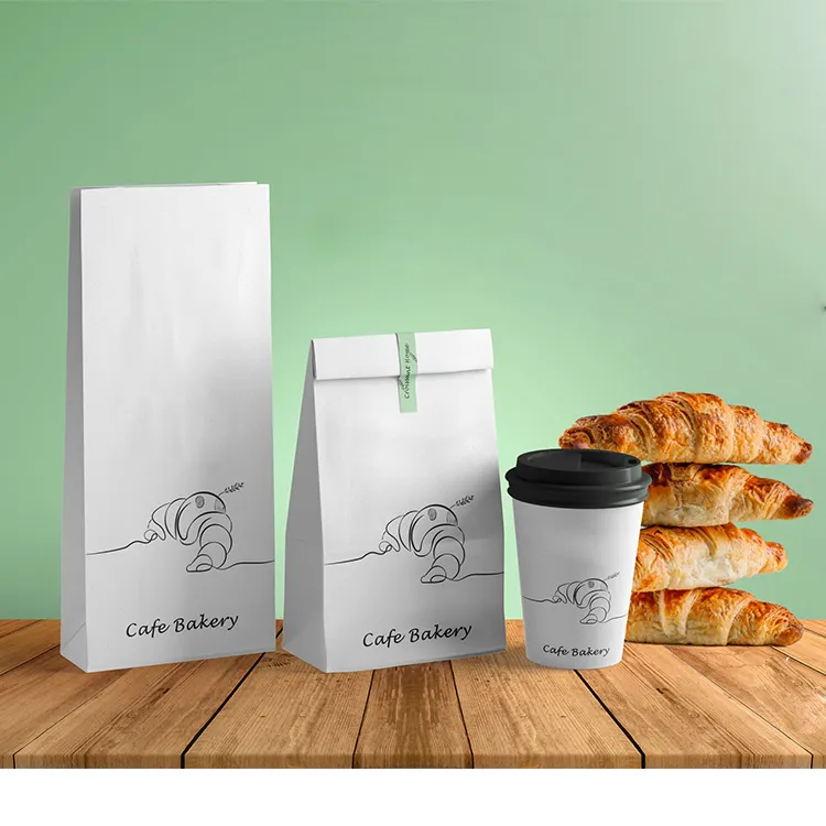 Commercio all'ingrosso eco friendly riciclato oleato croissant sandwich imballaggio bianco personalizzato take away kraft pranzo cibo sacchetti di carta