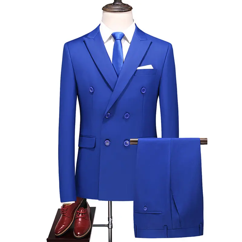 Solider Solor langärmeliger Anzug mit Doppelreife zweiteiliges Oberteil + Hosen Herren Geschäftsanzug Hochzeitsanzüge