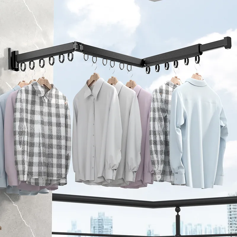 Zusammen klappbarer ausziehbarer Kleiderbügel Wand halterung Einziehbarer Wäsche trockner Indoor Aluminium Home Wäsche Wäscheleine