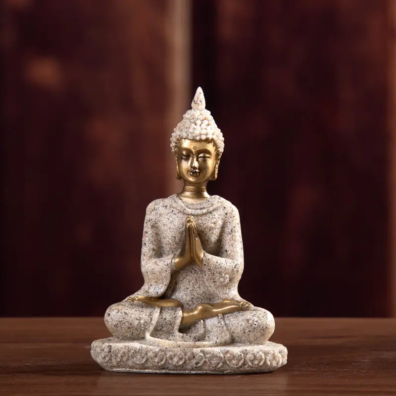 Sandstone Meditation Buddha Statue Sculpture Handmade Figurine Meditation Miniatures Ornament Statue Home