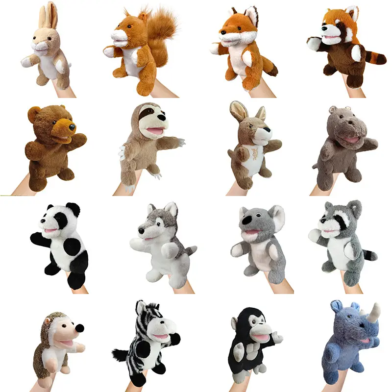 Fantoche de mão para animais de pelúcia, panda, gato, rato, hipopótamo, preguiça, esquilo, ouriço, zebra, husky, bichos de pelúcia, estoque