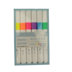 Pennarello evidenziatore in plastica da 6 colori punta a scalpello di alta qualità pennarello a inchiostro fluorescente personalizzato sfuso - Product Image 3