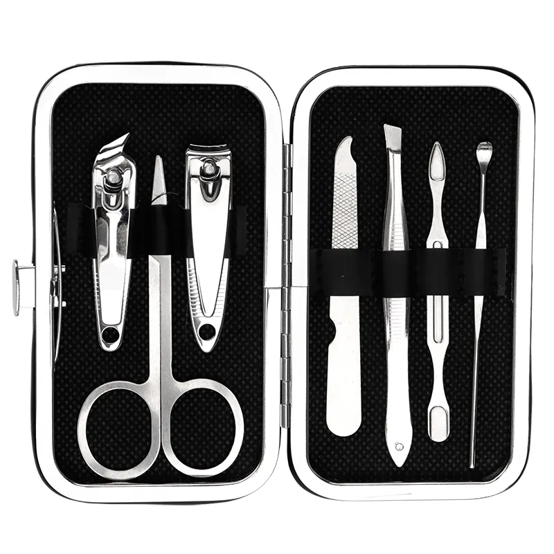 Cortador de unhas Set Pedicure Set Kit Nail Care Aço Inoxidável para Bebê Adulto 7pcs Dedo Profissional Saco Preto Do Dedo Do Pé OEM personalizado de Arte