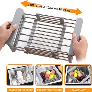 Genişletilebilir bulaşık kurutma rafı lavabo bulaşık kurutma rafı boşaltma yemekleri meyve drenaj paslanmaz çelik raflar mutfak için - Product Image 6