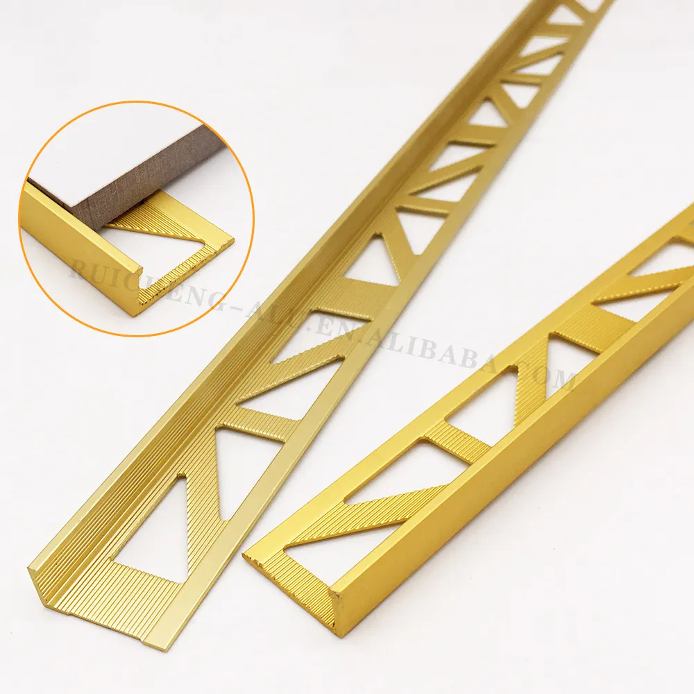 Dekorasi Warna Emas Sudut Ubin Aluminium Bentuk L Trim Ubin dengan Lubang