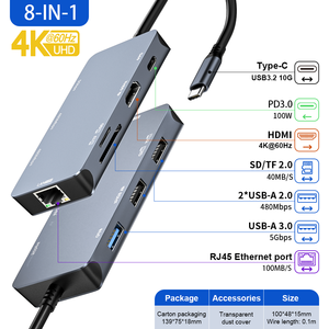 ULT-<strong>unite</strong> New Arrival 4K 60Hz UHD USB-hub 8 in 1 High Speed USB c 3.0 Por Hub USB with Ethernet and HDMI for Laptop Desktop - Product Image 2