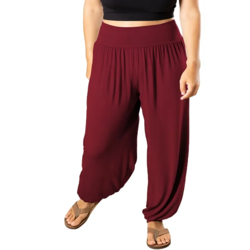 Venta al por mayor caliente de la moda de verano Pantalones de algodón de talla grande de cintura alta Harem Genie Aladdin Yoga pantalones sueltos