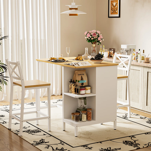 Industrial Style 3-Piece <strong>Counter</strong> <strong>Height</strong> Dining <strong>Table</strong> Set 41.3''L <strong>Rectangular</strong> <strong>Table</strong> 2 Chairs Storage Shelves Compact Dining Room - Product Image 3