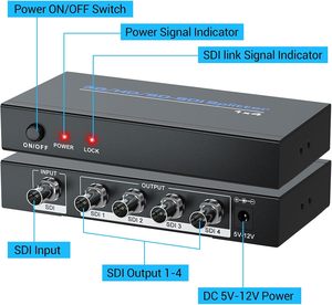 SD-<strong>SDI</strong> HD-<strong>SDI</strong> 3G-<strong>SDI</strong> <strong>Splitter</strong> 1x4 BNC <strong>1</strong> <strong>Input</strong> and <strong>2</strong> <strong>Outputs</strong> for Monitor Camera DVR VCR CCTV Video Encoder Broadcast