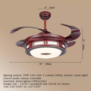 厂家供应现代中式led灯遥控隐形风扇叶片吸顶灯带风扇 - Product Image 3