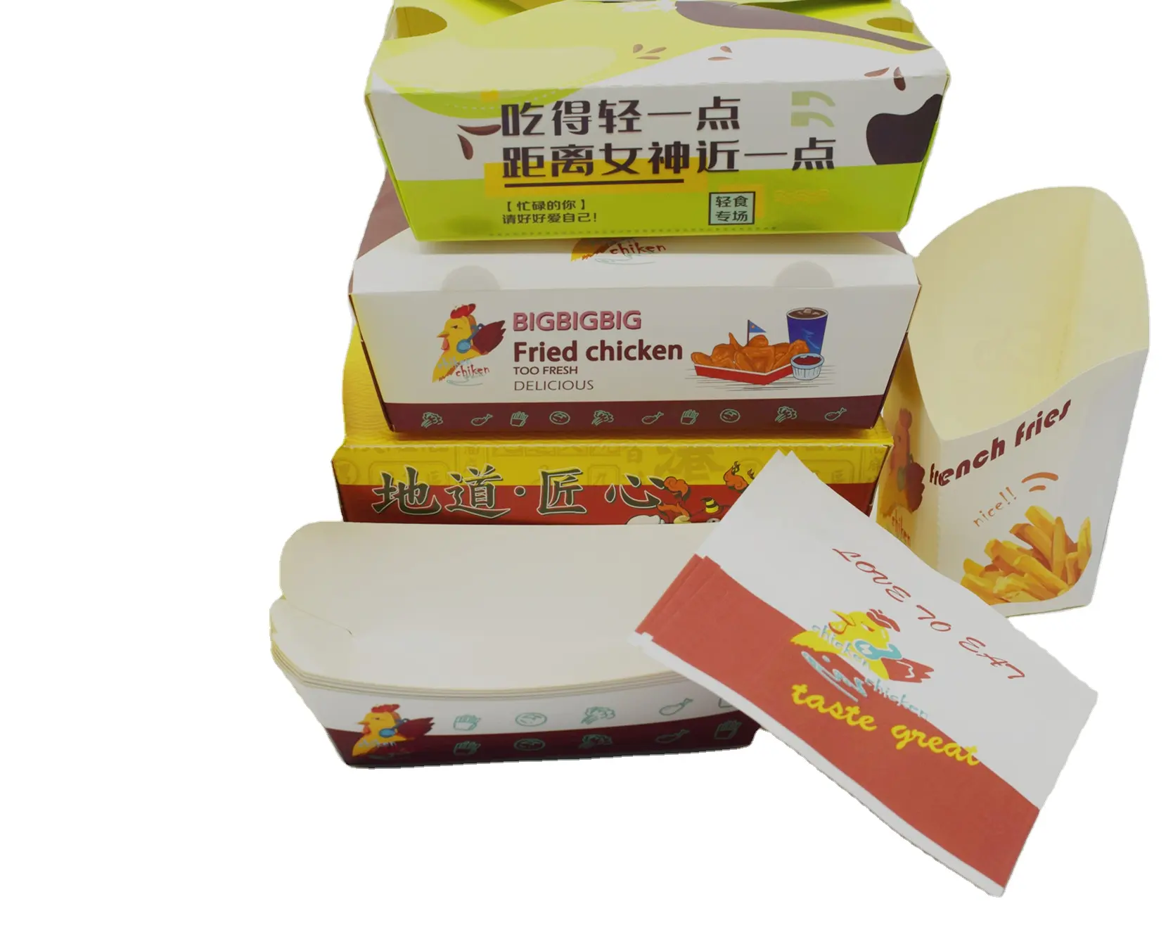 Contenedores de comida rápida para restaurante, papel de embalaje ecológico con impresión personalizada, para patatas fritas, hamburguesas, frutos secos, con logotipo