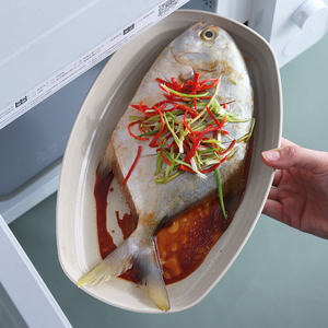 工厂定制高品质生态友好麦草塑料可重复使用的椭圆形厨房烹饪鱼餐盘dappen菜套装 - Product Image 6