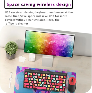 OEM-miniteclado inalámbrico de 86 teclas, conjunto recargable con taza de Chocolate y ratón de 2,4G, máquina de escribir colorida, para juegos de oficina y PC