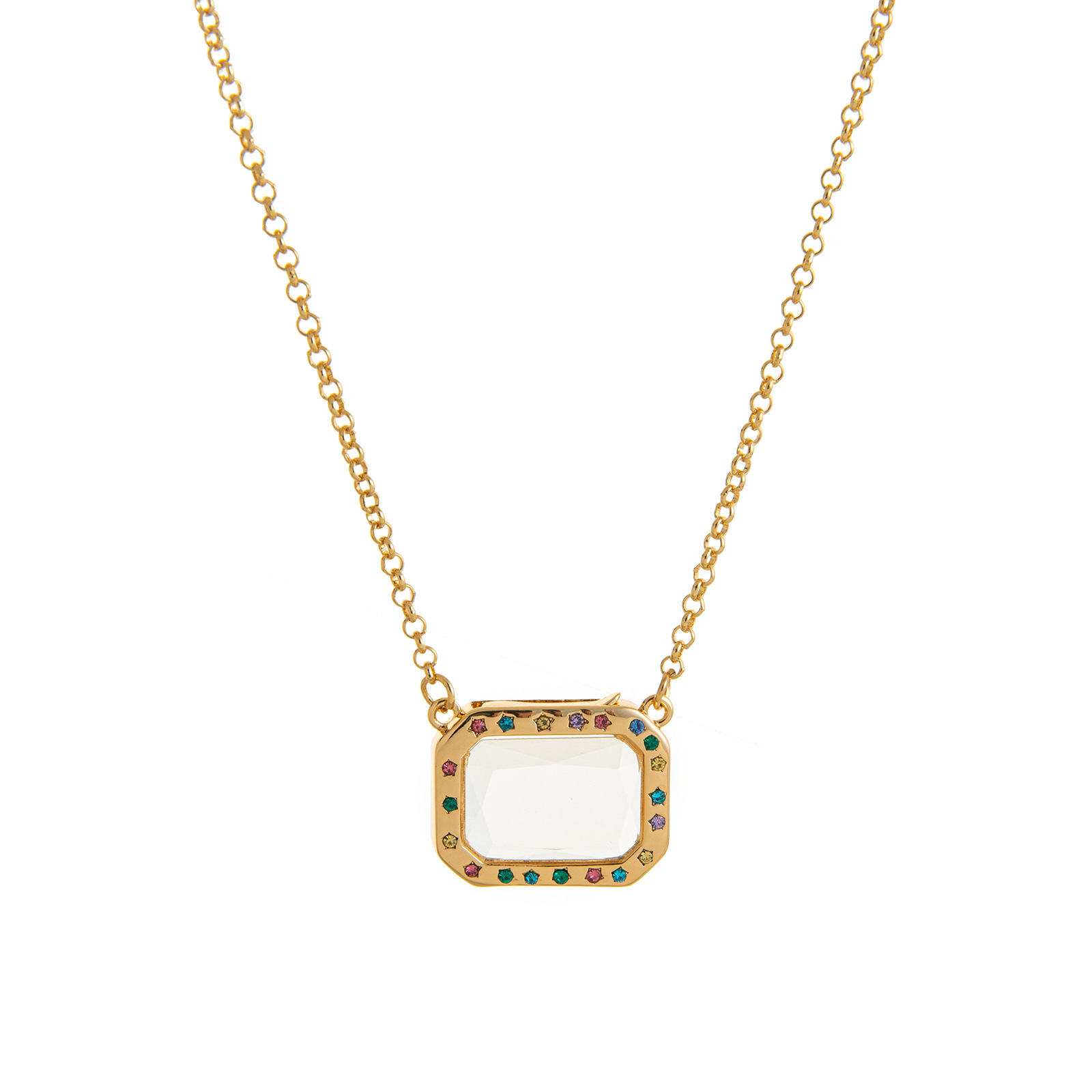 Collier boîte rectangulaire en verre diamant coloré