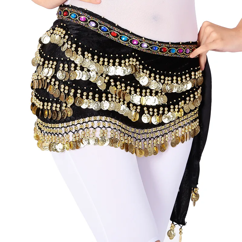 Bufanda de cadera de danza del vientre egipcia hecha a mano/cinturón plateado falda de cadera envolvente de danza del vientre oro 310 Uds monedas terciopelo para mujeres adultos
