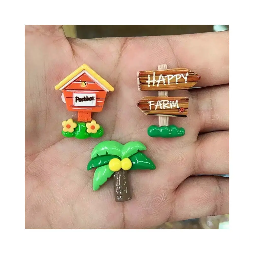 דקל קוקוס עץ Happy Farm סימן תיבת דואר שרף Cabochons Flatback רעיונות DIY קרפט ספקי