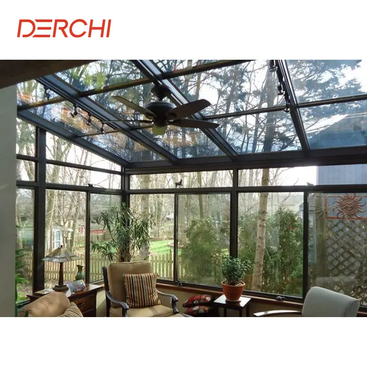 DERCHI Custom winter garten backyard sunroom veranda alluminio doppia casa in vetro temperato