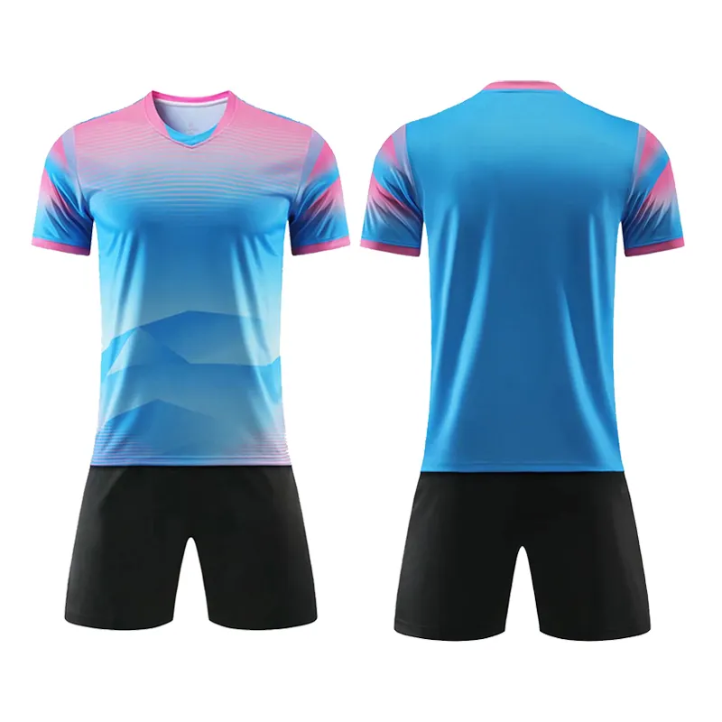 Jogo de uniformes de futebol com logotipo de desgaste desportivo para equipes de futebol com impressão gratuita camisa de futebol azul personalizada